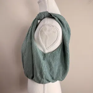 Abercrombie & Fitch Womens One Shoulder Knotted Bubble Hem Crop Top Sage Green S thumbnail 2