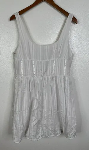 Princess Polly White Cotton Dobby Stripe Babydoll Mini Dress PD022569 Womens 10 thumbnail 1