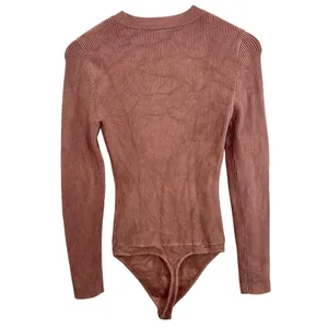 Abercrombie & Fitch Brown Tan Ribbed Knit Long Sleeve Bodysuit Top Womens Size S thumbnail 2