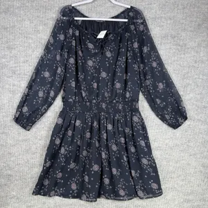 Abercrombie and Fitch Size-XL Mini Dress Floral Stretch Waist Dark Blue thumbnail 3