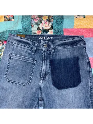 Ariat Womans 27R Denim Flare Boot Slim Trouser High Rise Jeans Dark Wash Patches thumbnail 2
