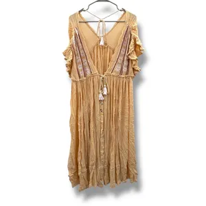 Free People Will‎ Wait For You Dress Women's Medium Natural Boho Ruffle Festival thumbnail 3