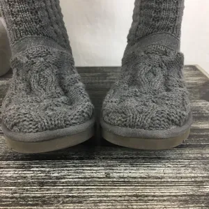 UGG Gray Knit Leland Fold Over Calf Height Crochet Boots 9 thumbnail 2
