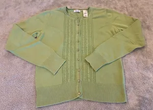 Women’s Liz & Company Spring Green Cable Front Button Cardigan Size Medium thumbnail 1