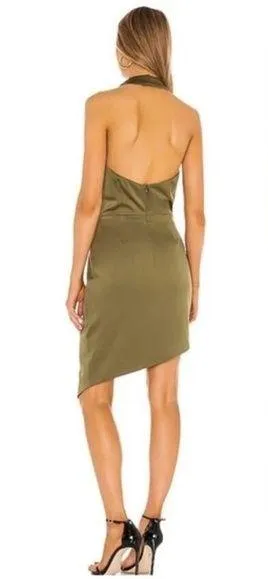 Elliatt Camo Green Asymmetric Satin Halter Mini Dress Size XS thumbnail 2
