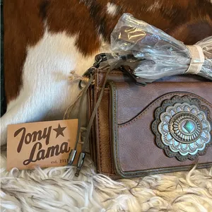 New Tony Lama Western Brown Crossbody Bag with Embellished Concho Design thumbnail 2