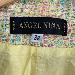 Angel Nina Tweed‎ Jacket Blazer Fringe Multi Color Yellow Size M Career Church thumbnail 4