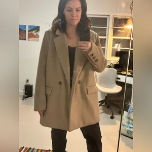 Free People tan double breasted oversized coat size large thumbnail 4