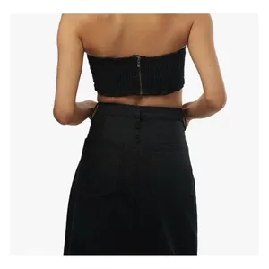 WeWoreWhat Smocked Black Bandeau Top Zip Hook Eye Back Closure‎ Sz XS NWT thumbnail 2