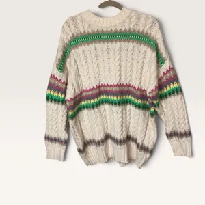 American Eagle Cream Cable Knit Fair Isle Striped Oversized Sweater Women Medium thumbnail 2
