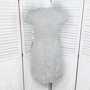 Eliza J Spring Tweed Fringe Hem Fit‎ Flare Dress White Pink Black Size 12 thumbnail 6