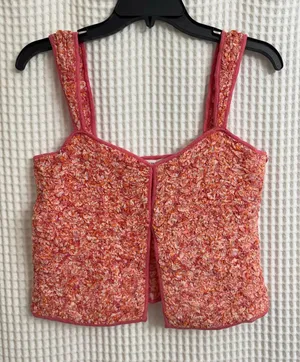 American Eagle Cropped Sleeveless Pink Floral Top Medium NE thumbnail 1