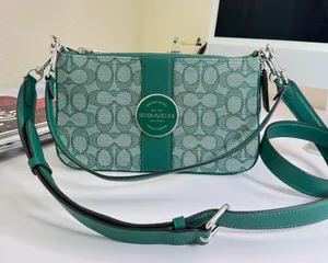 Coach C8306 Lonnie Baguette In Signature Jacquard & Leather Green thumbnail 2