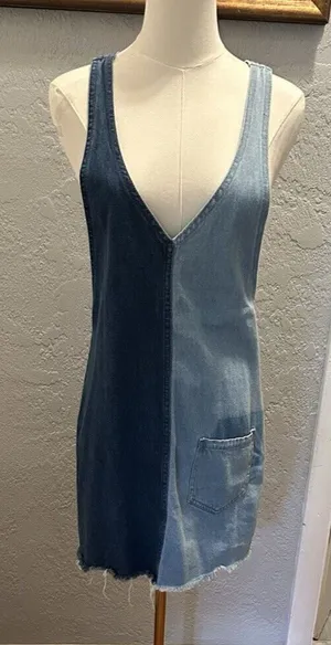 Divided H&M Denim Bib Overall Jumper Dress Women's 6 O-ring Racerback Trendy thumbnail 1