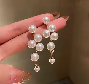 Elegant White Pearl Dangle Drop Earrings for Women thumbnail 3