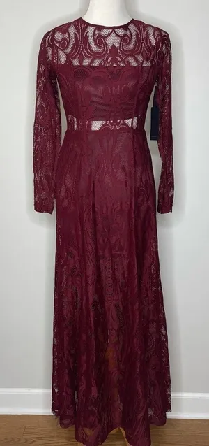 Forever 21- Burgundy Long Lace Dress thumbnail 1