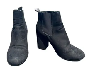 ASOS Black Chunky Heel Ankle Boots Size 7 Microsuede Booties Preppy Minimalist thumbnail 1