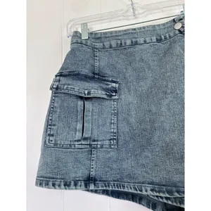 Flying Tomato Acid Wash Denim Cargo Skort Blue High Waist Wrap Front New thumbnail 4