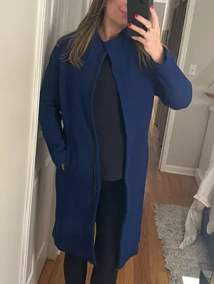 Blue long wool blend pea coat winter jacket! Size 6R! thumbnail 13