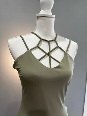 Green Streetwear Society Strappy Midi Dress Size M EUC thumbnail 3