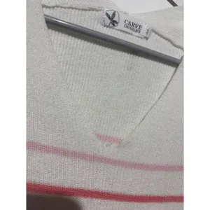 Carve Designs Womens Organic Cotton‎ V-Neck Striped Sweater Cream Multi Large thumbnail 4