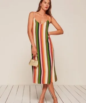 Reformation Jaxon Dress Striped Rainbow Midi 0 thumbnail 3