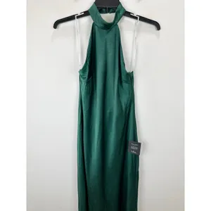 Lulus Love in Your Life Emerald Green Satin Halter Maxi Dress Formal Large NWT thumbnail 6