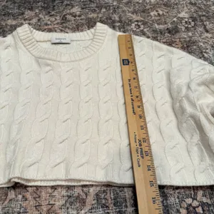 Aritzia Babaton Peggy‎ Cream Cable Knit Cropped Sweater Wool Minimal Size XL thumbnail 6