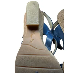 CLARKS Womens Size 10 Blue Cork Wedge Platform Leather Sandals Shoes Comfortable thumbnail 11