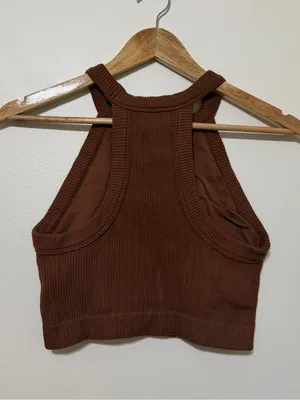 Aerie Ribbed Brown Crop Tank Top Size Large Stretch thumbnail 5