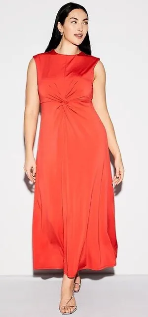 NWT The Occasion By Old Navy Orange Twist Front Long‎ Maxi Dress Large Stretchy thumbnail 1