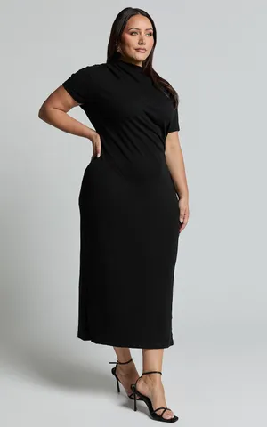 New Showpo Zayna Midi Dress Jersey Short Sleeve Dress In Black MSRP $89 thumbnail 3