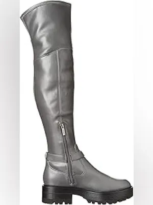 NEW GUESS Over the Knee Grey Boots Lug Sole Size 5 City Chic Frazer Tall Zip thumbnail 2