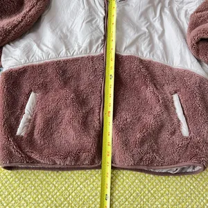 Thread Supply Mixed Media Fleece Hooded Jacket Mauve Size Large EUC Soft‎ Girl thumbnail 4