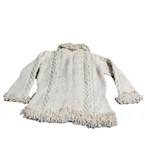 Ecuadorian Handknit Women's Chunky Wool‎ Sweater Jacket Full Zip Boho Size L thumbnail 5