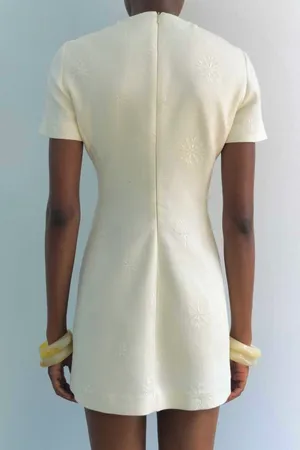 Zara NWT ZW COLLECTION ECRU linen blend EMBROIDERED MINI DRESS size M thumbnail 8