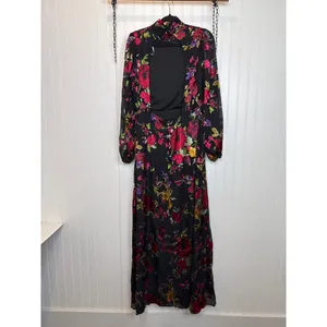 NWOT Lulus Graceful Arrival Black Floral Burnout Backless Maxi Dress Wedding M thumbnail 4