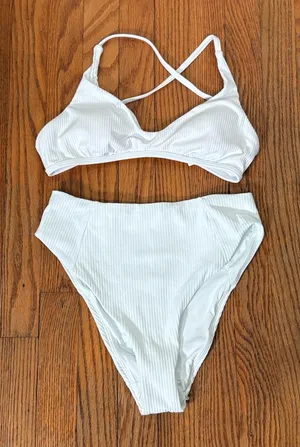 Andie Bikini Set Valencia Top High Waisted Cheeky Bottom Ribbed White Size S NWT thumbnail 1