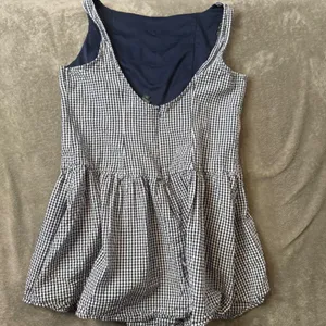 Wild Fable Seersucker Gingham Plaid Mini Dress Womens L Navy White Button Front Drop Waist thumbnail 4