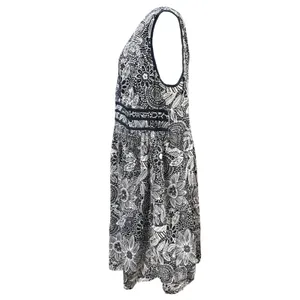 Lola P 2X Black White Floral Beaded Sleeveless‎ Cotton Dress Midi Bohemian Indie thumbnail 4