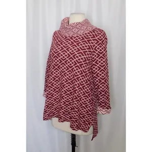 Anthropologie MOTH Galena Cowl Neck Sweater Maroon Pink Jacquard Geometric Small thumbnail 5