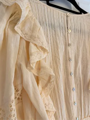 LoveShackFancy Santorini Mini Dress Small Cream Ivory Lace Ruffle Cottagecore‎ thumbnail 8