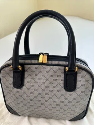 Authenticated Vintage Gucci Micro GG Logo Bowling Bag Navy Top Handle thumbnail 6