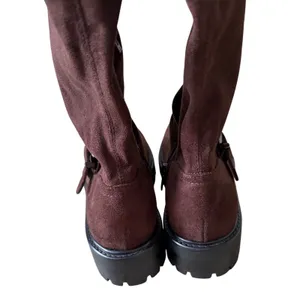Marc Fisher LTD Ganven Brown Faux Leather Over The Knee Lug Sole Buckle Boot 8 thumbnail 5