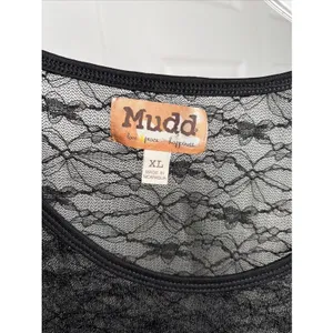 Mudd Sheer Floral Lace Top Womens Size XL‎ Black Y2K Grunge Long Sleeve Alt thumbnail 3