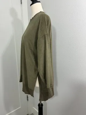 Aerie Extra Small Olive Green Velvety Plush High Crewneck Tunic Sweater thumbnail 2
