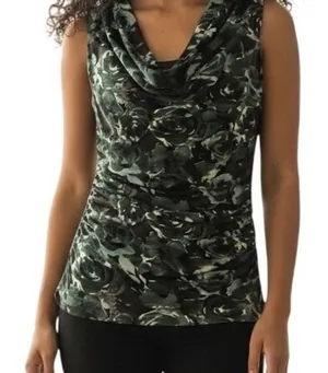 THE LIMITED Green Abstract Floral Cowl Neck Ruched Sleeveless Top EUC‎ XS thumbnail 1