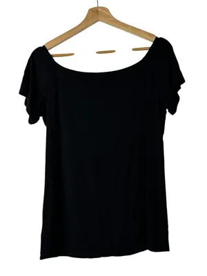 Boutique Black Cold Shoulder Short Sleeve Top L thumbnail 2