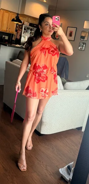 Orange floral dress Size L thumbnail 1