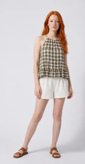 cloth & stone Olive Gingham Halter Ruffle Camisole thumbnail 1